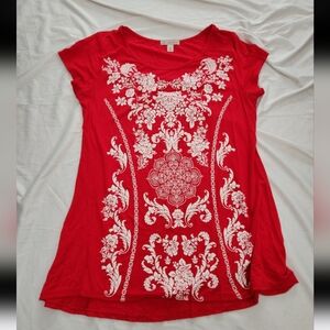 DB Women's Size Petite Medium red floral embroidery Blouse #AB1